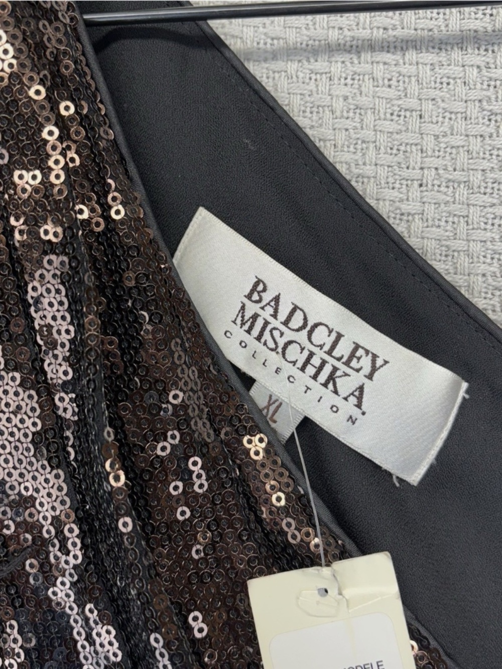 Badgley Mischka One Shoulder Bronze/Brown Sequined Mini Cocktail Party Dress XL - Picture 3 of 10